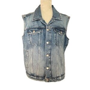 Anthropologie Pilcro Blue Denim Trucker Boyfriend Vest Women’s Size M Distressed